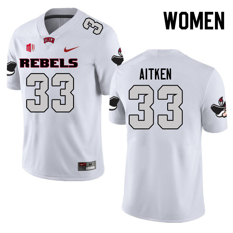 Women #33 Tanner Aitken UNLV Rebels College Football Jerseys Stitched Sale-White